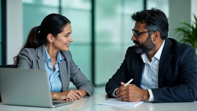 Indian HR Officer Performance Review Employee Business People Office Meeting Work