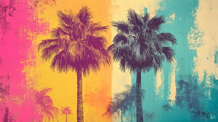Colorful palm trees graphic design abstract art.