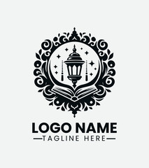 Fototapeta premium Quran and Lamp Logo Design, Islamic Book and Light Logo, Knowledge and Faith Logo, Holy Book and Lamp Logo