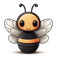 Obraz premium Bee clipart, A cute, cartoonish bee with a smiling face, black-and-yellow stripes, and delicate wings, representing nature and pollination.
