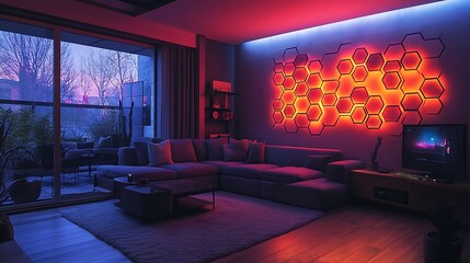 gaming room with colorful LED lighting high resolution hd design