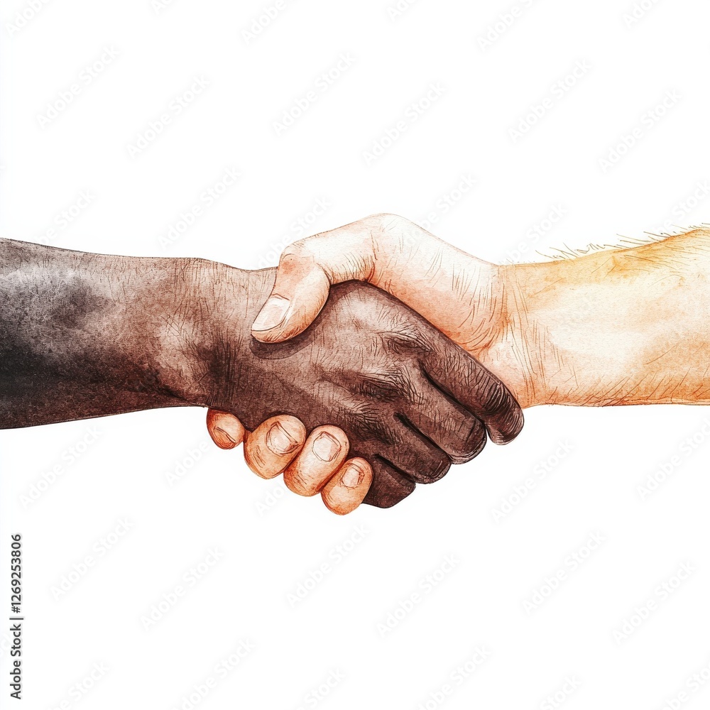 Aufkleber a powerful handshake symbolizing unity and collaboration between diverse individuals.