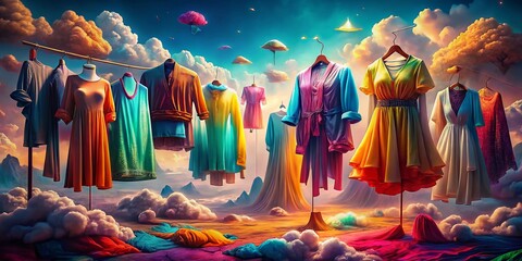 Fototapeta premium Surreal Fashion Sale: Dreamy Garments & Magical Discounts - Web Banner & Social Media Post