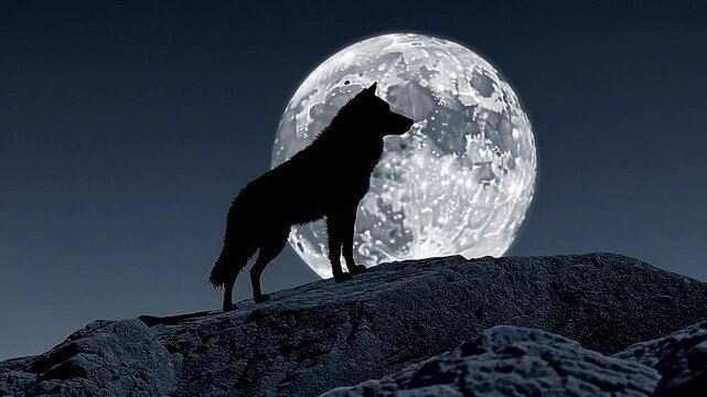 silhouette of the moon, wolf howling at the moon