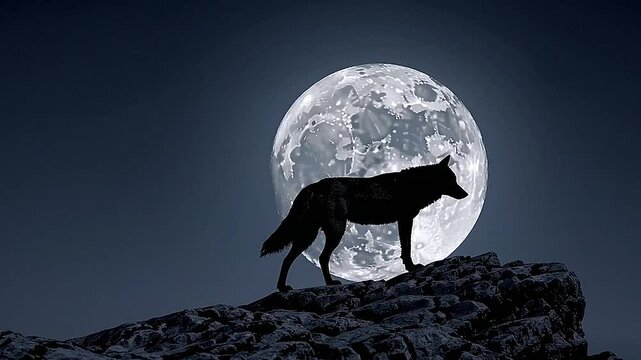 silhouette of the moon, wolf howling at the moon