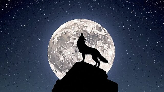 silhouette of the moon, wolf howling at the moon