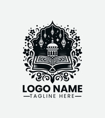 Quran and Lamp Logo Design, Islamic Book and Light Logo, Knowledge and Faith Logo, Holy Book and Lamp Logo