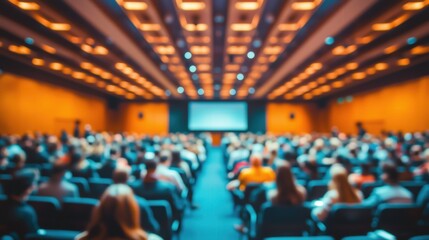 Naklejka premium Blurred Background of a Business Conference in an Auditorium