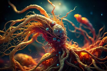 Surreal Ginseng Root Extract: Mystical Herbal Energy, Close-up Macro Photography