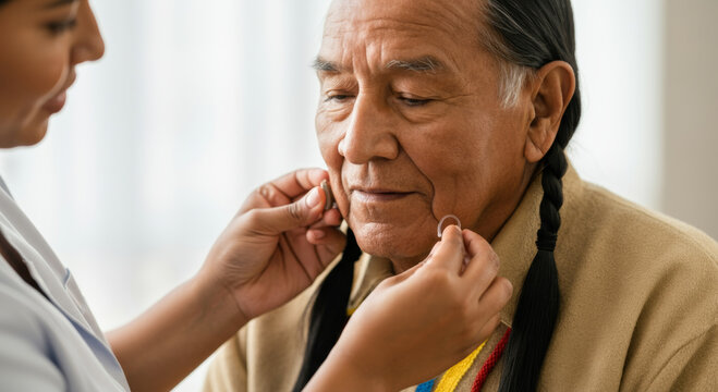 Native American elder receiving compassionate healthcare support