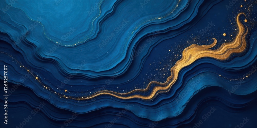 Poster abstract deep blue and gold swirling layers an elegant background image for design projects