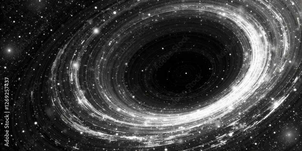Poster Abstract swirling cosmic vortex, a grayscale representation of celestial mechanics and infinite space