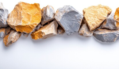 Vibrant Natural Stones of Various Textures and Colors Arranged on White Background