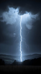 Dramatic Lightning Strike Over Rural Landscape At Night
