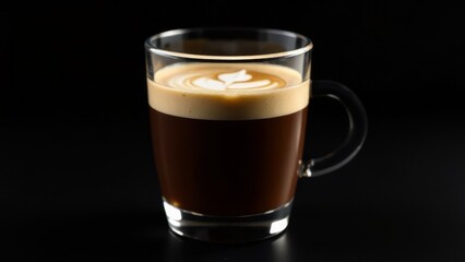 Glass cup of hot cappuccino coffee, latte with whipped cream. Idea for a delicious breakfast at home or in a cafe. Photo minimalism in low key