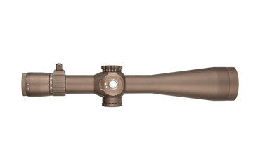A high-performance matte brown rifle scope, featuring adjustable turrets and a magnification dial,...