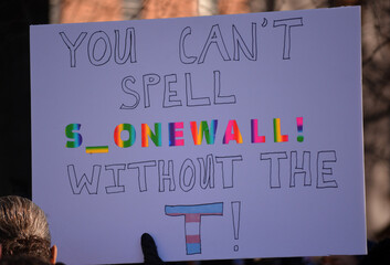 Rally for transgender rights outside the Stonewall Inn in New York City.