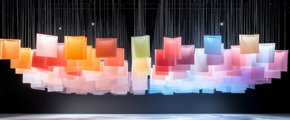 projections and data concept. Colorful art washi lamps suspended overahead representing various elements and aspects of a company or organization's stats. Representing Key Business Metrics.
