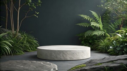 natural stone and concrete podium in black background, for product photography