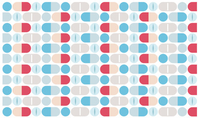 Pills seamless pattern, pharmaceutical background illustration. Isolated vector graphic.