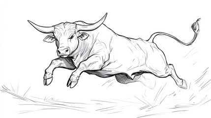 Fototapeta premium Powerful bull leaping, stylized illustration