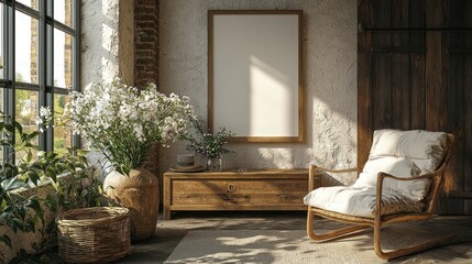 Sunlit Room Decor Featuring Wooden Chair and Flowers