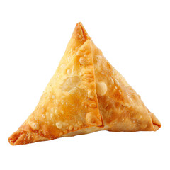 Delicious closeup fried Indian samosas isolated on white or transparent background
