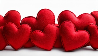 Fototapeta premium red felt hearts pile valentine and love border isolated on transparency photo
