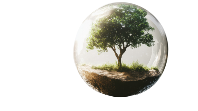 World in a Bubble: An image of a tree inside a transparent sphere, capturing the essence of environmental awareness, sustainability and conservation in a visual spectacle. 