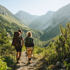 Adventure Hiking: Couple Exploring Mountain Trails and Scenic Views