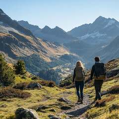 Adventure Hiking: Couple Exploring Mountain Trails and Scenic Views