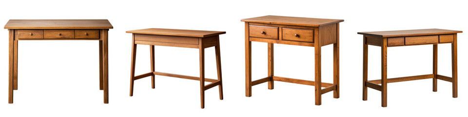 Assortment of Wooden Desks and Tables for Home and Office Workspaces   Variety of modern classic and rustic wooden furniture pieces perfect for productive and organized workstations study areas