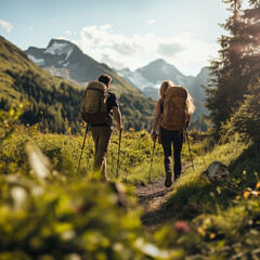 Adventure Hiking: Couple Exploring Mountain Trails and Scenic Views