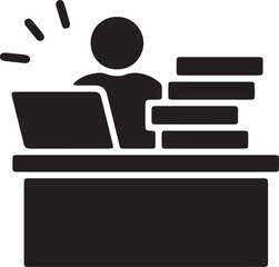 An illustration of a desk piled with documents that need to be completed, with a stickman working hard