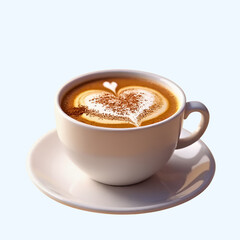 Fototapeta premium A hot cup of coffee with a heart-shaped foam on a white background
