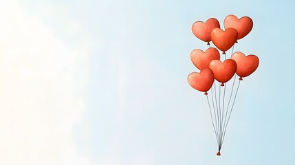 Heart-shaped balloons rising against a clear blue sky celebration event whimsical atmosphere aerial view romantic concept for special occasions