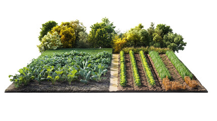Cultivated Bounty: A vibrant, panoramic view showcasing a meticulously tended garden plot, brimming with an array of thriving vegetables.