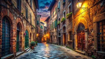 Fototapeta premium Surreal Siena Street: Dreamlike Italian Alleyway, Tuscany Architecture, Narrow Street Photography