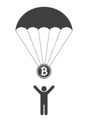 bitcoin cryptocurrency coin fly down on parachute icon