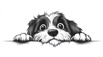Cute dog peeking over edge, illustration,  background