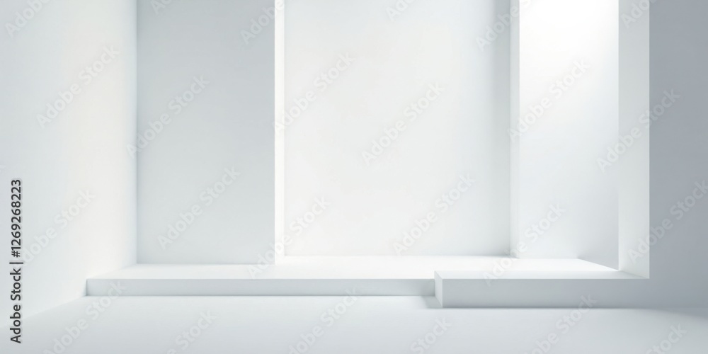 Aufkleber minimalist white architectural interior design scene with subtle lighting and a simple platform
