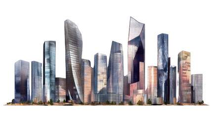 Fototapeta premium Cityscape of Modern Skyscrapers: A captivating view of a modern cityscape, featuring a cluster of towering skyscrapers with diverse architectural styles.