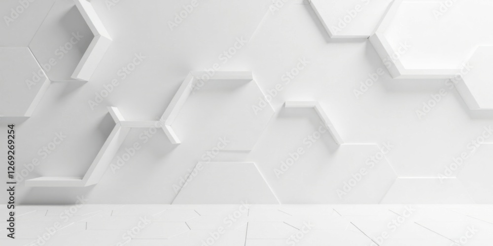 Poster Abstract White Hexagonal Pattern Wall and Floor Background Ideal for Minimalist Design Projects and Presentations