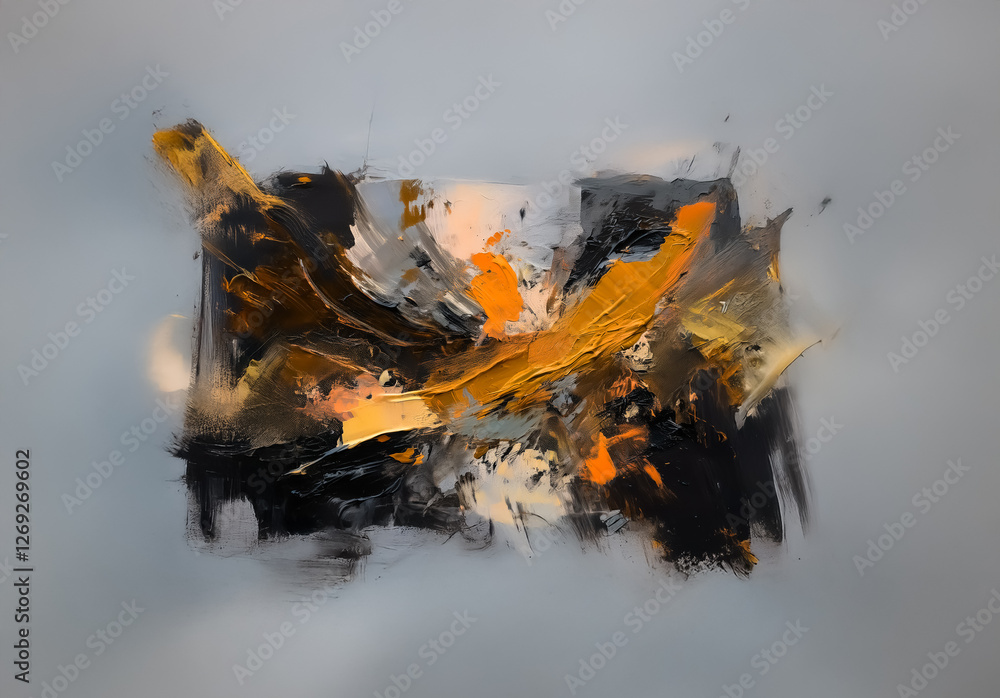 Leinwandbilder abstract artwork featuring bold strokes of black, yellow, and white paint create a dynamic and textu