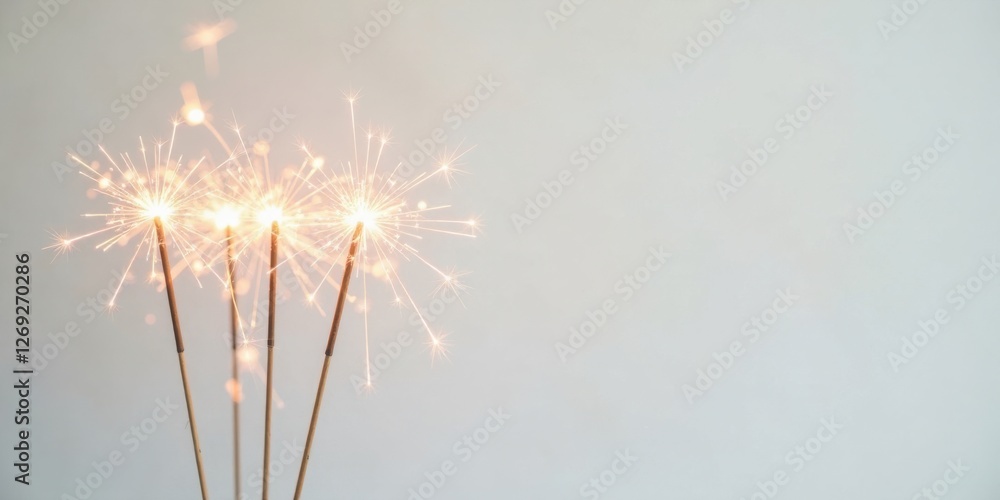 Poster brightly lit sparklers create a festive and joyful atmosphere on a light background
