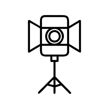recommend clip art: Vector outline spotlight icon on a tripod representing lighting equipment and photography