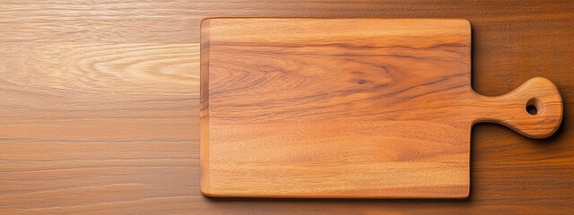 Elegant wooden cutting board with smooth surface and handle, perfect for culinary tasks and serving. Its natural grain adds touch of sophistication to any kitchen
