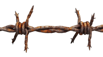 Rusty Barbed Wire Texture Detailed Closeup, Old Iron Fence with Rough Decay, isolated on transparent background.