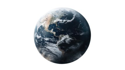 Global Perspective: A stunning, high-resolution view of Earth from space, showcasing the swirling clouds over vast oceans and continents.