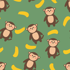 Seamless pattern cute cartoon monkey and banana. cute animal pattern for wallpaper, background and gift wrap paper
